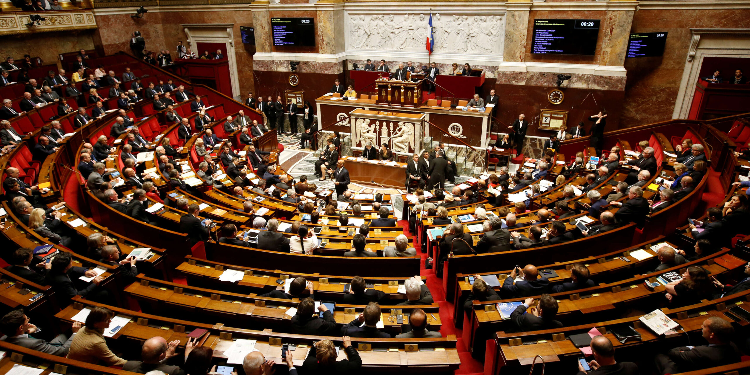 General view of the hemicycle during the questions to the government session at the National Assembly in Paris